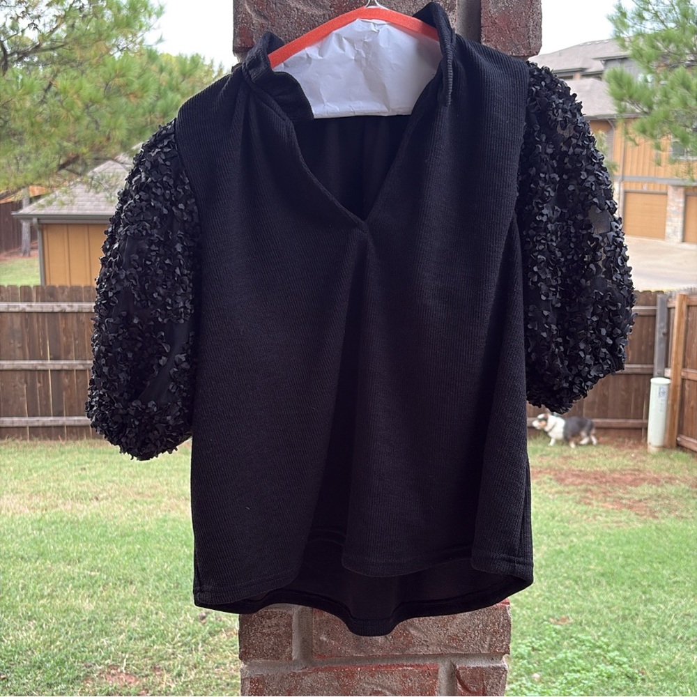 THML Black Textured Sleeve Blouse